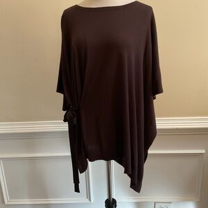 W By Worth Brown Wool Blend M/L Round Neckline Side Tie Poncho Pullover Sweater